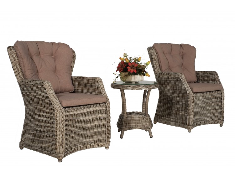 New Springfield Set: 2 Chair with 5 cm cushion + 1 Side Table Round Square