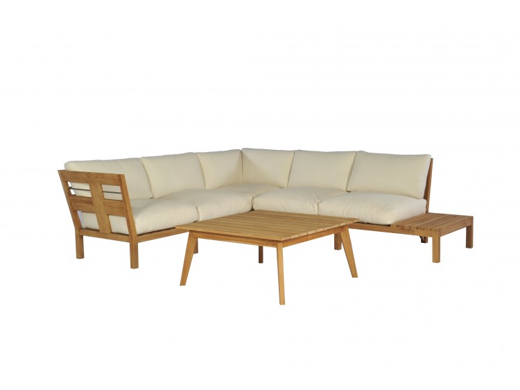 Big 3 Seater Teak Sofa and Big 2 Seater Teak Sofa with Teak Slats + Footstool + Coffee Table