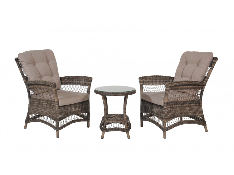Portland Set of 2 Chair with 8 cm cushion + 1 Round Side Table + 5mm Tampered Glass
