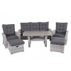 Hacienda three seat high back sofa with recliner and table in the middle