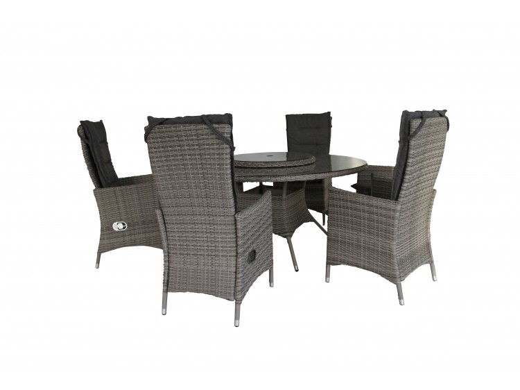 Windsor Round wicker table with lazy Susan + 6  Georgia reclining chairs