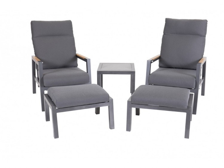 Como 2 x Lounge reclining chair + 2 Footstool, Teak Arm