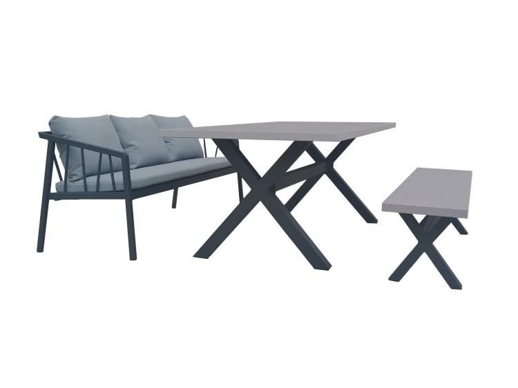 SAMOA Dining Table (concrete look alu X-leg table) 200 x 100 cm