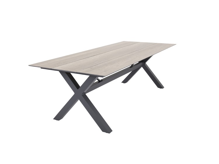 X-leg HPL dining table with 3 slats, 240 x 100 cm