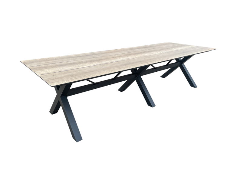 X-leg HPL dining table with 3 slats,300 x 100 cm