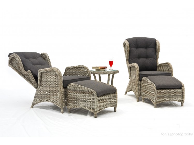 Newport Recliner Set of 2 Chair + 8 cm of Cushion with Gas Spring Shock + 2 Foot Stool + 1  Round Side Table