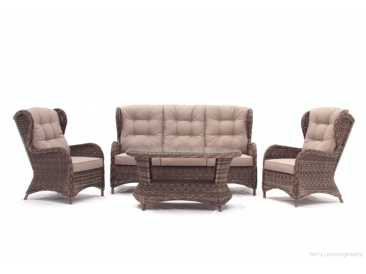 Newport Suite of 3 Seater + 2 Chair  with  8cm Cushion + Rect-Oval Table + 5mm Tampered Glass