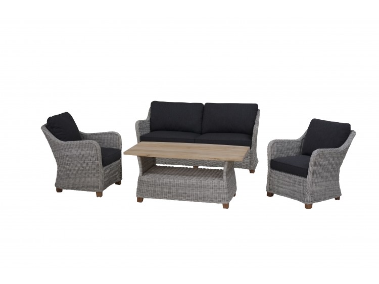 Bahama Double Weaved 2,5 Seater + 2 Chair w/cushion + Coffee Table Teak Top